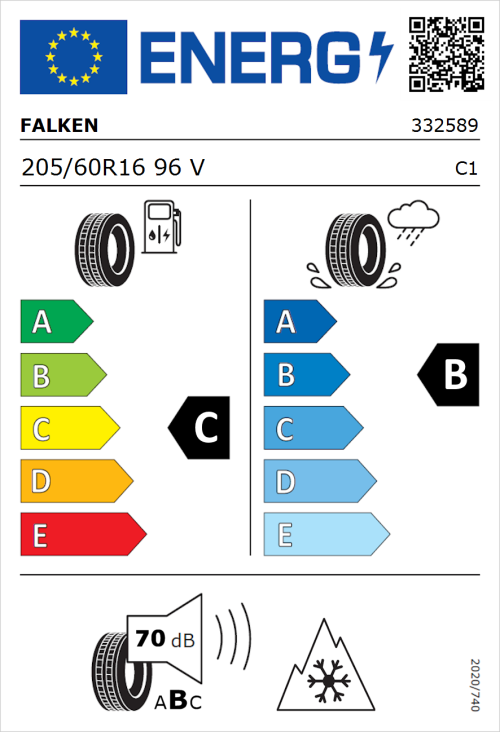 Tyre Label for Falken Euroall Season AS210 205/60R16 96V