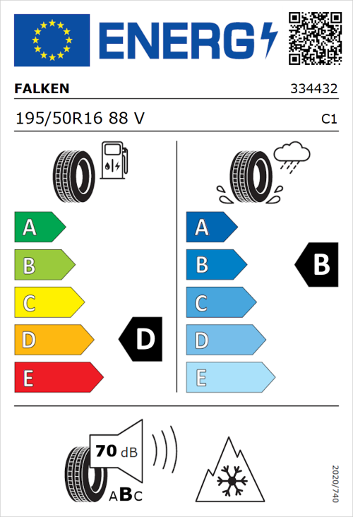 Tyre Label for Falken Euroall Season AS210 195/50R16 88V