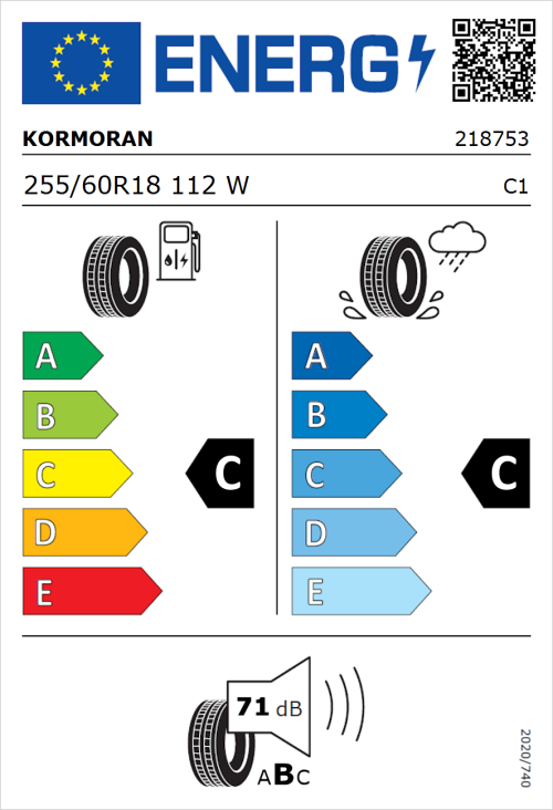 Tyre Label for Kormoran SUV Summer 255/60R18 112W