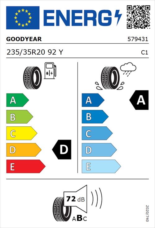 Tyre Label for Goodyear Eagle F1 SuperSport 235/35R20 92Y