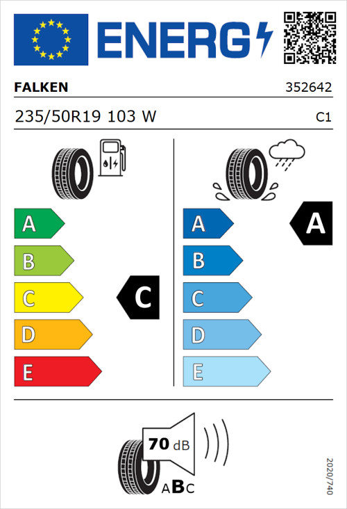 Tyre Label for Falken Azenis FK520 235/50R19 103W