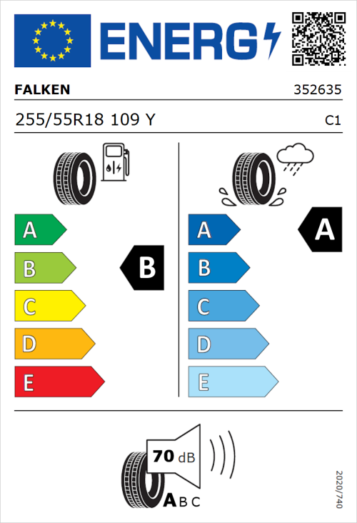 Tyre Label for Falken Azenis FK520 255/55R18 109Y