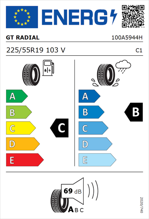 Tyre Label for GT Radial TouringActive 225/55R19 103V