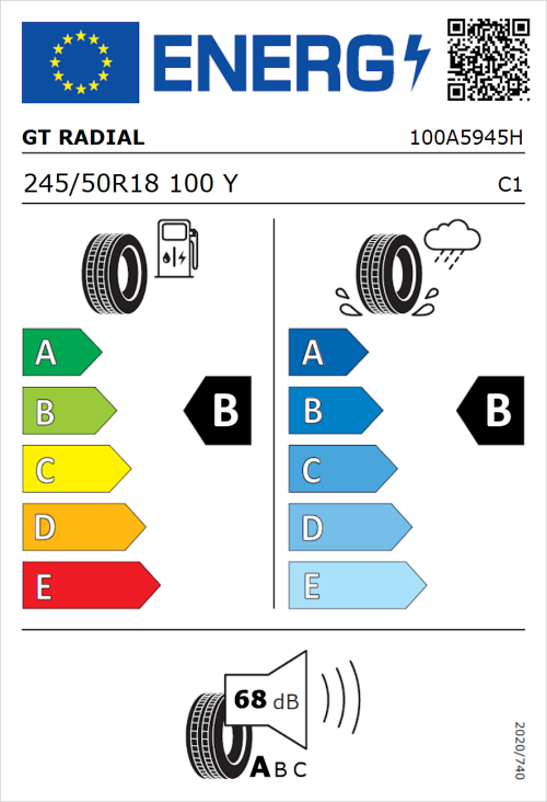 Tyre Label for GT Radial TouringActive 245/50R18 100Y
