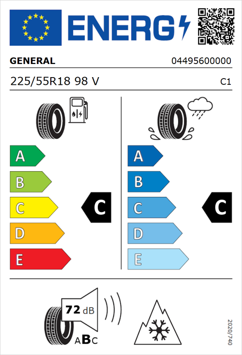Tyre Label for General Grabber Cross A/S 225/55R18 98V