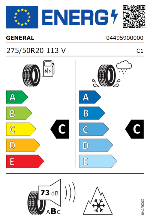 Tyre Label for General Grabber Cross A/S 275/50R20 113V