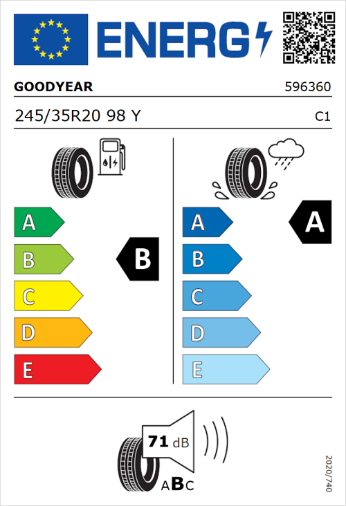 Tyre Label for Goodyear Eagle F1 SuperSport 245/35R20 98Y