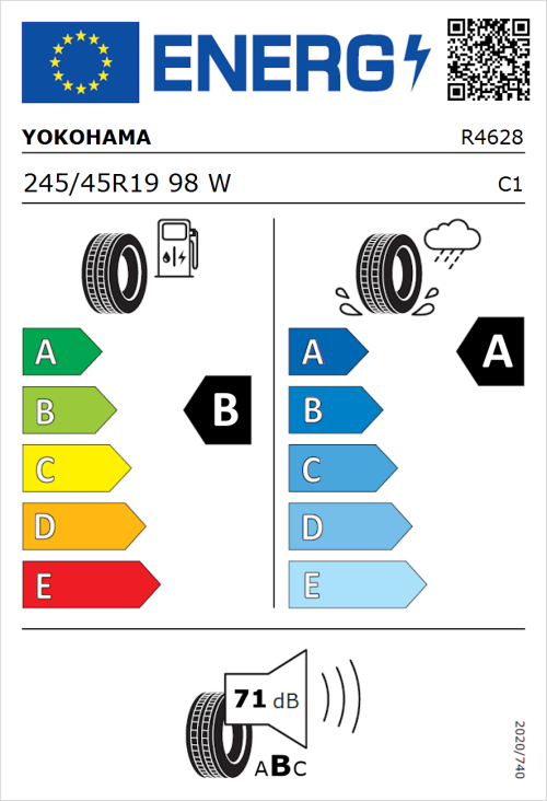 Tyre Label for Yokohama Bluearth-GT AE51 245/45R19 98W