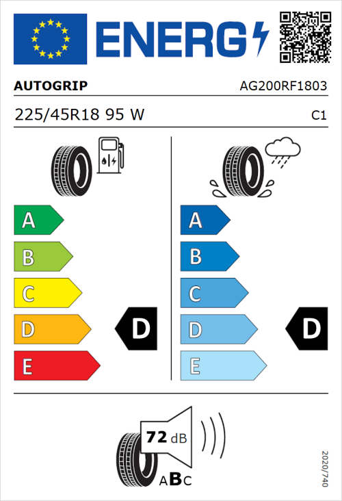 Tyre Label for Autogrip Grip 200 225/45R18 95W
