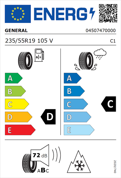 Tyre Label for General Snow Grabber Plus 235/55R19 105V